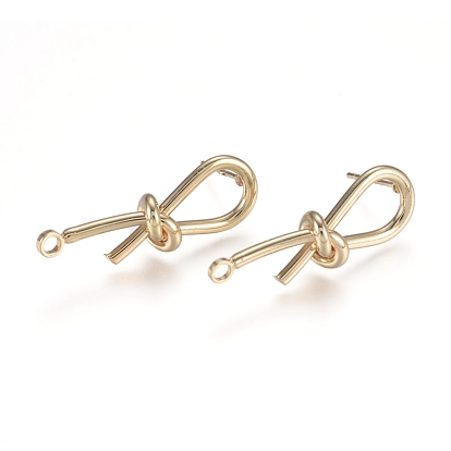 Brass Stud Earring Findings, with 316 Surgical Stainless Steel Pin and Loop, Knot