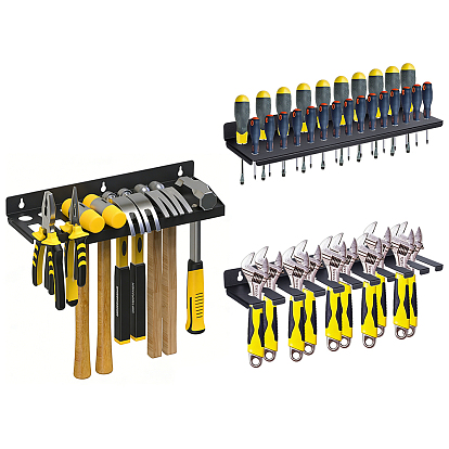 3 Bags 3 Styles Carbon Steel Wall-Mounted Plisers Screwdriver Wrench Holder, Tools Hanging Rack, Rectangle