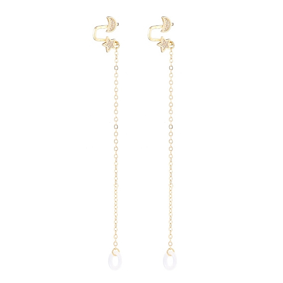 Creative Moon & Star Cubic Zirconia Earring Strap, Brass Cuff Earring with Long Tassel, Bluetooth Headset Anti-lost Earrings