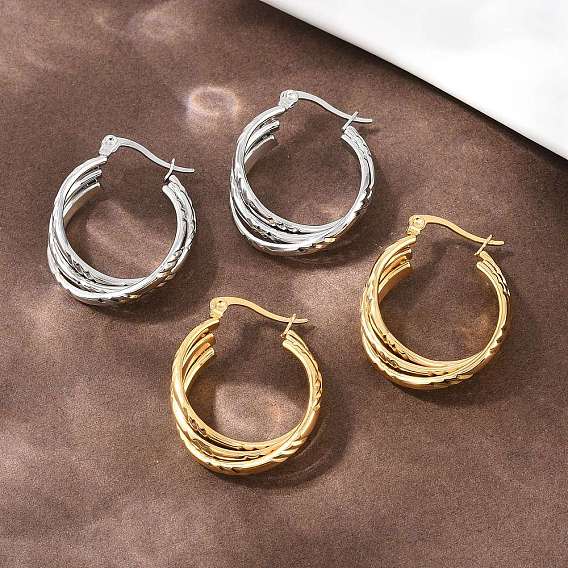 304 серьги-гвоздики с тройным кольцом из нержавеющей стали, ручная полировка