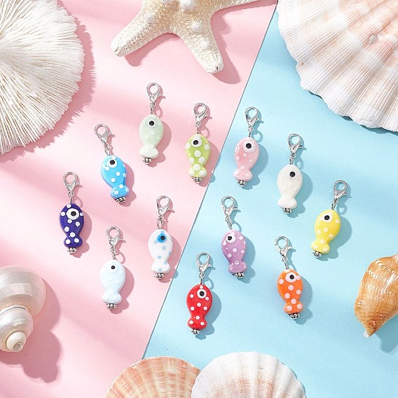 12шт. фарфоровые рыбки ручной работы подвесные украшения, с цинковым сплавом застежками омаров коготь