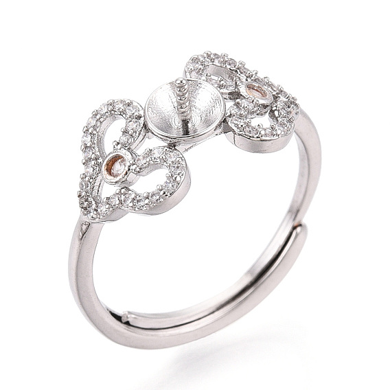 Сердце латунный микропаве прозрачный кубический цирконий регулируемые настройки кольца, за половину пробурено бисера