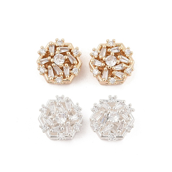 Стойки обшивки латунь микро проложить кубического циркония бусы, долговечный, без свинца и без кадмия, шестиугольник