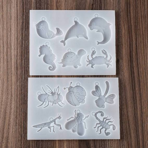 Sea Animals/Insects DIY Silhouette Silicone Pendant Molds, Resin Casting Molds, For UV Resin, Epoxy Resin Decoration Making