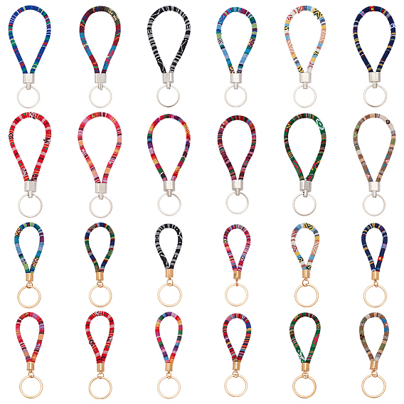 24шт. 24 стили тканевых брелоков, с разъемными кольцами из сплава
