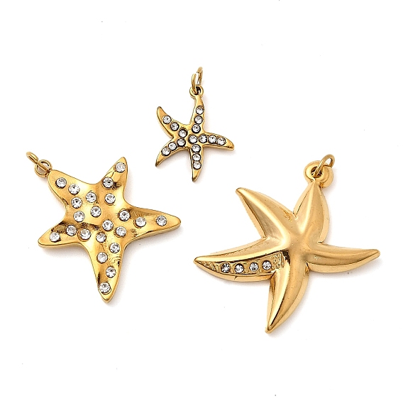 304 из нержавеющей стали горный хрусталь подвески, прелести морская звезда, ионное покрытие (ip), реальный 18 k позолоченный, с целью перехода в кольце