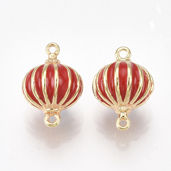 Brass Links/Connectors, with Enamel, Lantern, Red, Nickel Free