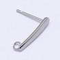 304 Stainless Steel Stud Earring Findings, with Loop, 15x3mm, Hole: 2mm, Pin: 0.7mm