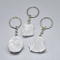 Natural Gemstone Keychain, with Iron Chains and Alloy Key Rings, Nuggets