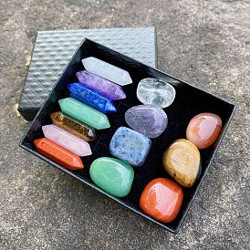 Kits de piedras y cristales curativos, incluyendo 7 piedras preciosas puntiagudas de chakra y 7 piedras espirituales con pepitas caídas