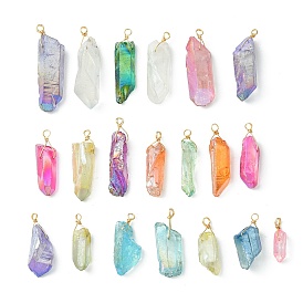 20 шт. гальванические подвески из натурального кварца, Подвески в виде граненых самородков в обернутой светлой позолоченной медной проволоке