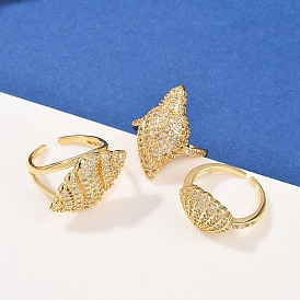 Манжеты из латуни с микро паве кубический цирконий для женщин, формы раковины, долговечный, стойки покрытие