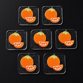 Cellulose Acetate(Resin) Pendants, with Glitter Powder, Rectangle with Orange