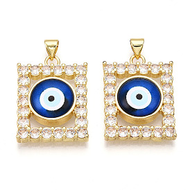 Латунные подвески с микропаве из прозрачных кубических цирконий для женщин, Прямоугольник с глаз, cmолой, реальный 18 k позолоченный