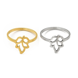 201 Stainless Steel Hollow Out Leaf Finger Ring for Women