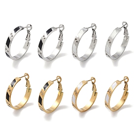 304 Stainless Steel Rhinestone Hoop Earrings for Women, Enamel Style