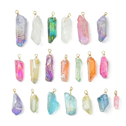 20 шт. гальванические подвески из натурального кварца, Подвески в виде граненых самородков в обернутой светлой позолоченной медной проволоке