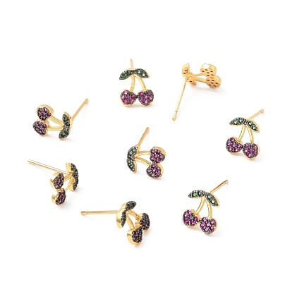 Разноцветные серьги-гвоздики с вишней из кубического циркония, украшения из латуни для женщин, без свинца, без кадмии и без никеля