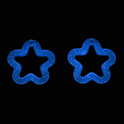 Transparent Luminous Acrylic Pendants, with Glitter Powder, Star