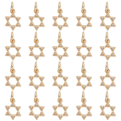 20 шт. Латунные брелоки из прозрачного кубического циркония с микропаве, звезда Давида, с целью перехода в кольце, без кадмия и без свинца