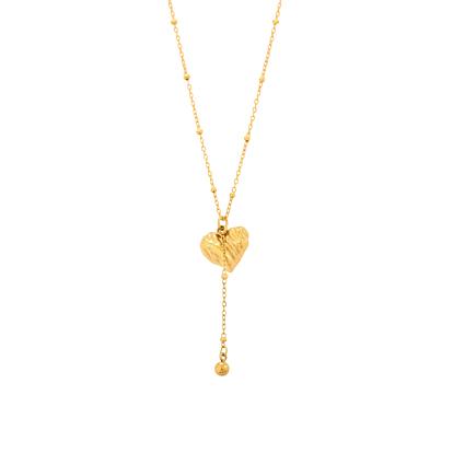 304 из нержавеющей стали ожерелья Lariat, ожерелья-сателлиты для женщин, текстурированное сердце, ионное покрытие (ip), долговечный