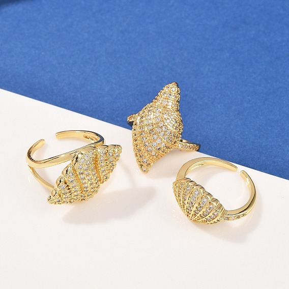 Манжеты из латуни с микро паве кубический цирконий для женщин, формы раковины, долговечный, стойки покрытие