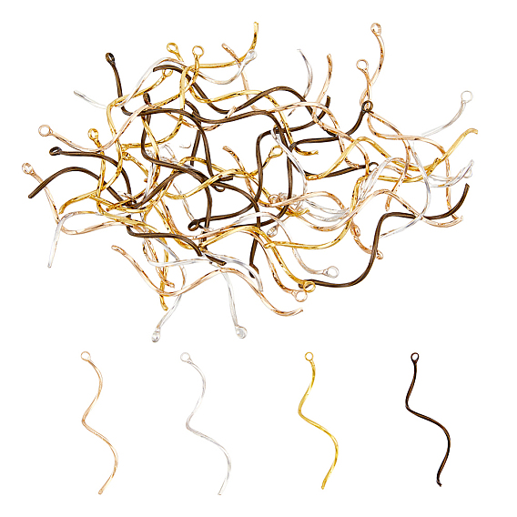 40шт. 4 цвета латунные волнистые штифты с ушком, изогнутая линия