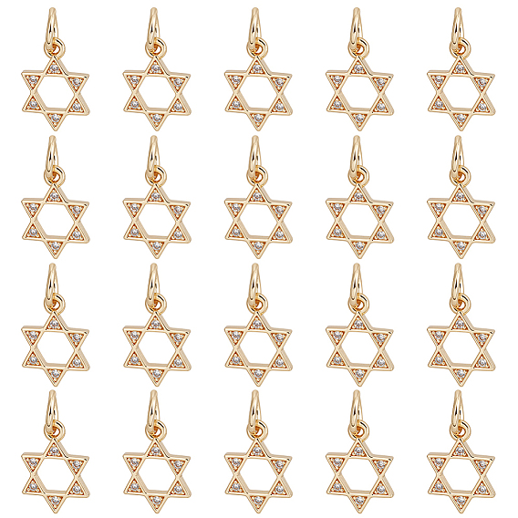 20 шт. Латунные брелоки из прозрачного кубического циркония с микропаве, звезда Давида, с целью перехода в кольце, без кадмия и без свинца