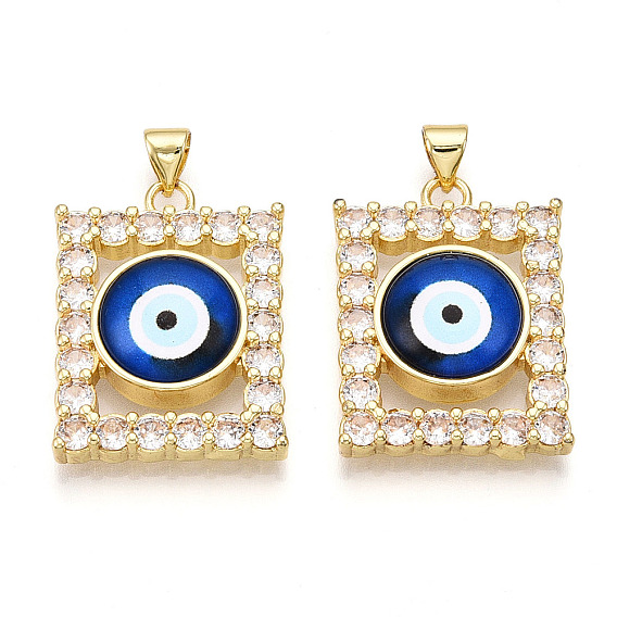 Латунные подвески с микропаве из прозрачных кубических цирконий для женщин, Прямоугольник с глаз, cmолой, реальный 18 k позолоченный