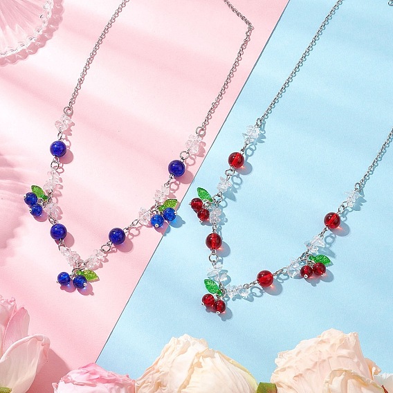 Ожерелья-нагрудники с фруктами из стекла с трещинками и натурального кварца для женщин, с латунным кабельных цепей, платина