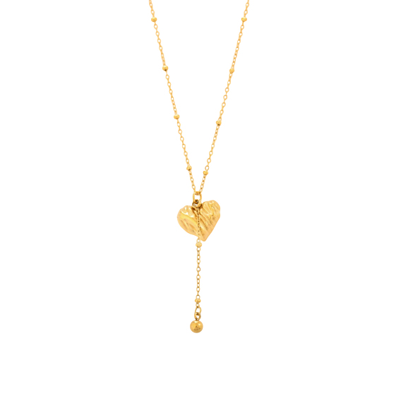 304 collares Lariat de acero inoxidable, collares de cadenas satelitales para mujer, corazón con textura, revestimiento de iones (ip), larga duración plateado