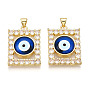 Латунные подвески с микропаве из прозрачных кубических цирконий для женщин, Прямоугольник с глаз, cmолой, реальный 18 k позолоченный