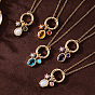 Brass Pave Cubic Zirconia Oval Flower Birth Stone Penant Necklaces with Synthetic Opal for Women, Golden