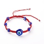 Adjustable Nylon Thread Braided Bead Bracelets, with Handmade Evil Eye Lampwork Beads