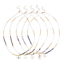 Колье с подвеской из сплава эмали, Ожерелье-цепочка из натуральных смешанных драгоценных камней и стеклянных бусин для женщин, разнообразные