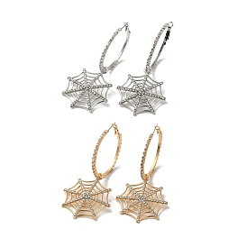 Halloween Alloy Tassels Hoop Earrings, with Rhinstone, Jewely for Women, Spider Web