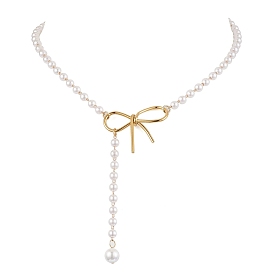 Shell Pearl & ABS Plastic Imitation Pearl Round Beaded Bowknot Pendant Necklaces for Women