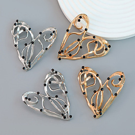 Fashionable Heart-shaped Alloy Earrings with Butterfly Ear Studs - European and American Style