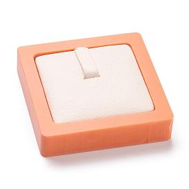 Resin Artificial Marble Jewelry Ring Displays, with PU Leather, Square