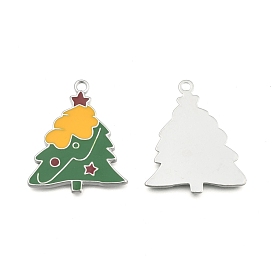 Pendentifs en émail , sans plomb et sans cadmium, couleur platine, arbre de Noël, 37x31x2mm, Trou: 2mm