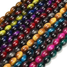 Electroplate Baking Paint Glass Beads Strands, Rice, Imitation Tiger Eye