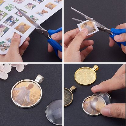 DIY Pendant Making Kits, Including Transparent Glass Cabochons, Alloy Pendant Cabochon Settings