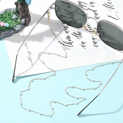 304 Цепочки для очков из нержавеющей стали и искусственного жемчуга с круглыми звеньями из АБС-пластика, с резиновыми петлями