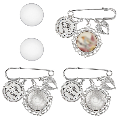 3шт. фурнитура для броши из сплава, со стеклянной кабошон, плоско-круглые