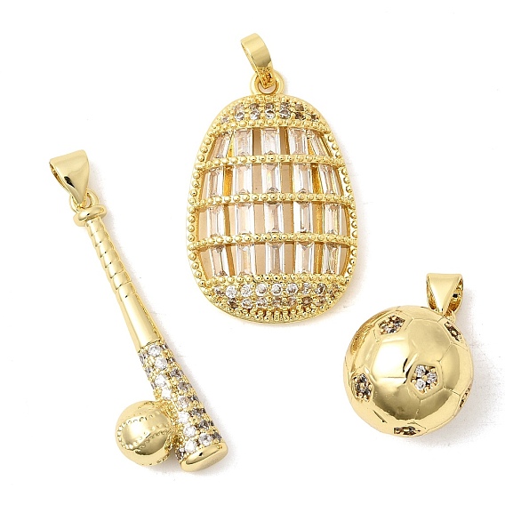 Подвески из латуни с микропаве и прозрачными кубическими циркониями в спортивной тематике, долговечный, без кадмия и без свинца, стойки покрытие