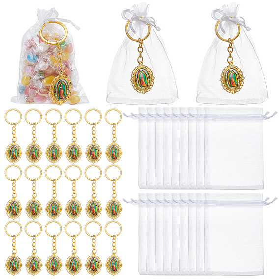 Alloy Keychains, with Alloy Rings and Organza Gift Bags