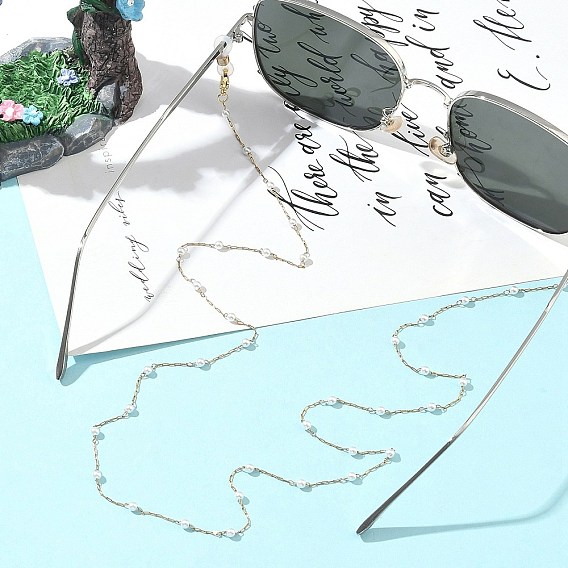 304 Цепочки для очков из нержавеющей стали и искусственного жемчуга с круглыми звеньями из АБС-пластика, с резиновыми петлями