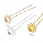Iron Hair Fork Findings, Flower Pins, with Brass Tray Settings