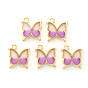 Light Gold Plated Alloy Enamel Pendants, with Glitter Sequin, Butterfly