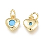 Brass Charms, with Synthetic Turquoise inside and Jump Ring, Long-Lasting Plated, Heart